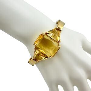 Ann Taylor Faux Citrine Yellow Glass Gems Gold Tone Hinged Bangle 6.5" Bracelet